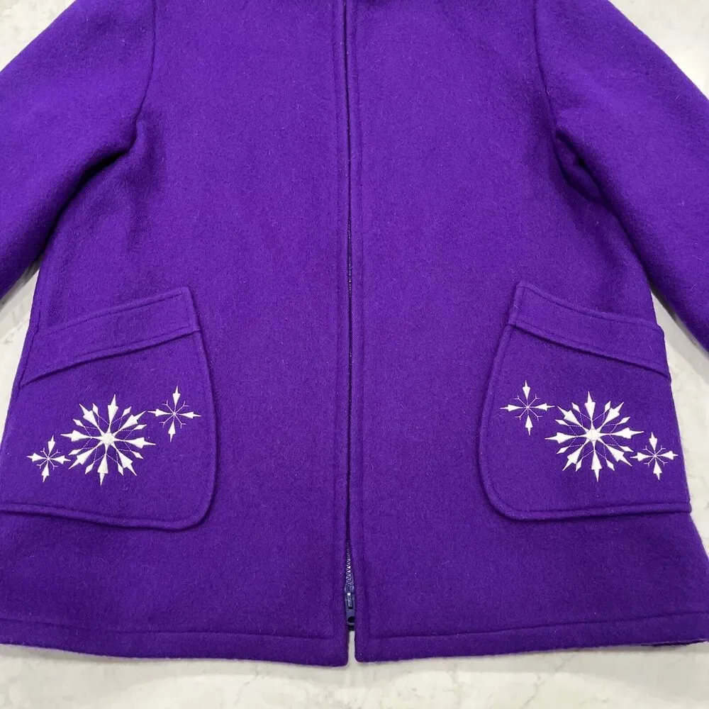 Kelsey Trail Womens Sz 20 Purple Vtg Canadian Embroidered Virgin Wool Coat lined